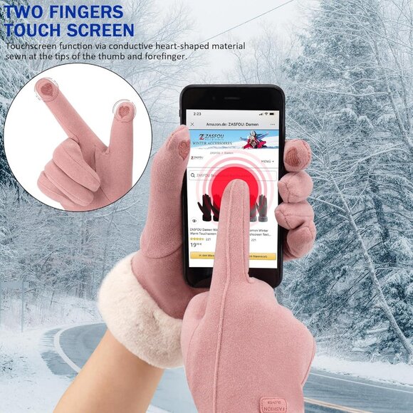Women's Pink Winter Warm Touchscreen Thermal Fleece Lined Cold Weather Gloves - Picture 4 of 6